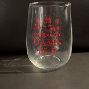 Festive Elf on the Shelf Stemless Wine Glass